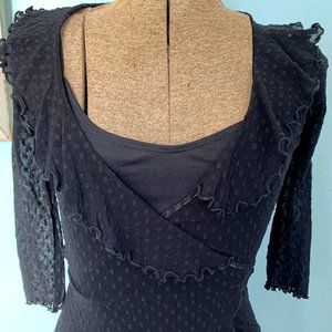 Betsey Johnson Black Dot Mesh Midi Wrap Dress